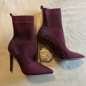 Women's Burgundy Knit Pointed Toe Stiletto Booties